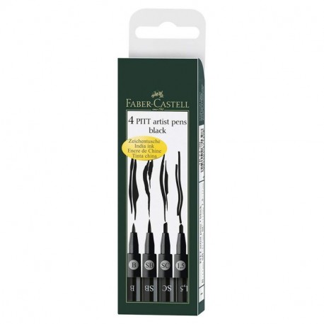 Faber-Castell 167139 - Estuche de 4 rotuladores, puntas B, SB, SC y 1,5, negro