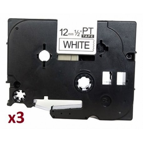 3 x TZe231 12mm x 8m Negro sobre Blanco Cinta de etiquetas compatible con Brother P-Touch