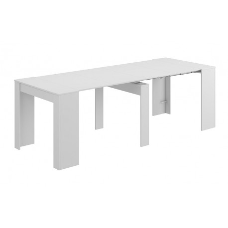 Habitdesign 004580BO - Mesa de comedor consola extensible hasta 235 cm, acabado en color Blanco Brillo