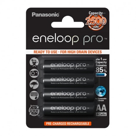 Panasonic Eneloop Pro BK-3HCDE/4BE - Pack 4 pilas recargables, AA, 2500 mAh