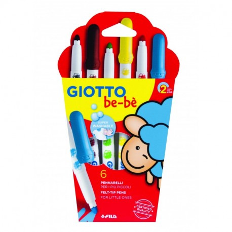Giotto be-bè 466600 - Estuche 6 rotuladores súper lavables, punta bloqueada, tapón ventilado y capuchón posterior de segurid