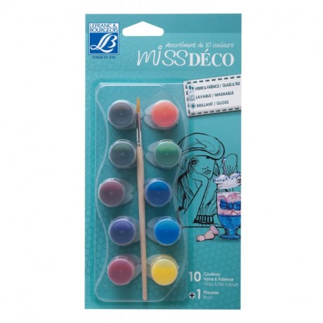 Lefranc & Bourgeois Miss Déco - Pintura para cristal y cerámica 10 unidades, 4 ml , colores surtidos