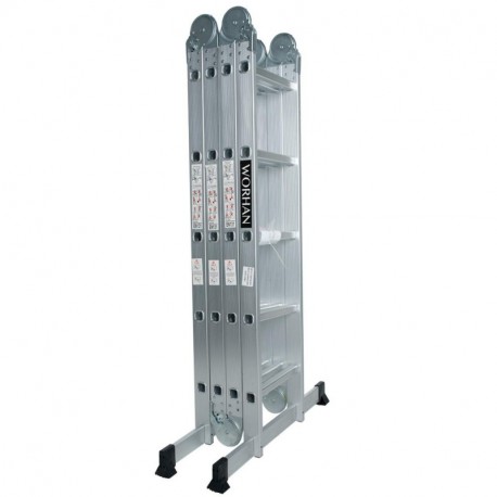 WORHAN® 5.7m Escalera Multiuso Multifuncional Plegable 570cm Tijera Bisagra Grande Aluminio con 2 Estabilizadores Nueva Gener