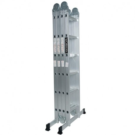 WORHAN® 6.7m Escalera Multiuso Multifuncional Plegable 670cm Tijera Bisagra Grande Aluminio con 2 Estabilizadores Nueva Gener
