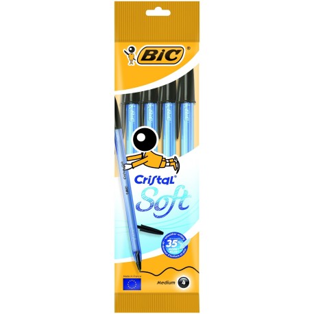BIC Cristal Soft - Estuche de 4 bolígrafos, color negro