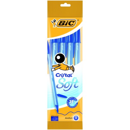 BIC Cristal Soft - Estuche de 4 bolígrafos, color azul