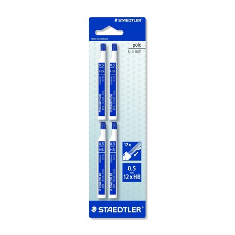 Staedtler Mars micro carbon 25705HBBK4. Minas finas de grafito. Blíster con cuatro tubos de 12 minas HB de 0,5 mm.