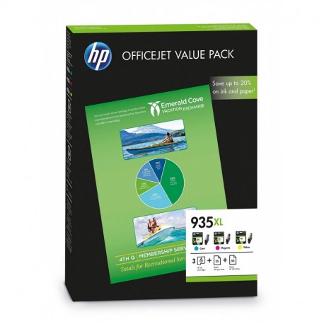 HP 935XL - Combo pack de ahorro de 3 cartuchos de tinta Original HP 935 XL de álta capacidad Cian, Magenta, Amarillo y 75 hoj