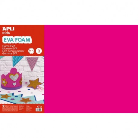 APLI Kids - Bolsa goma EVA rosa fucsia, 400x600x2mm 5 hojas