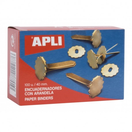 APLI 12287 - Encuadernadores metálicos dorados con arandela 40 mm , 100 unidades