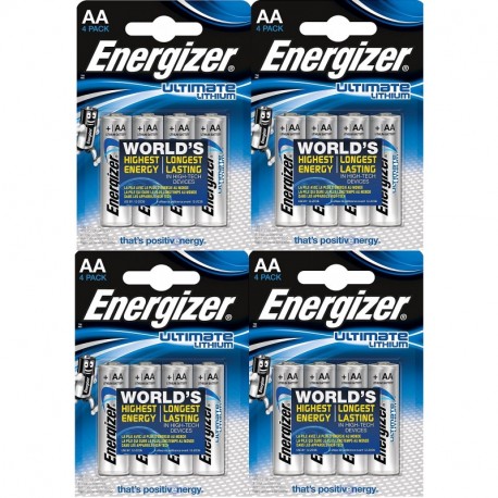 Energizer 7638900262643 Ultimate Litio Mignon Batería "L91 AA 3000 mAh LR6 1,5 V Transparente, Lot de 4 x 4