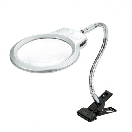 KKmoon, Lupa de Lectura con manguera de metal y abrazadera, Lupa Iluminadora LED 2.5X 107mm , 5X 24mm , color plateado