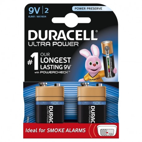 Duracell Ultra Power Pila Alcalina 9V, paquete de 2