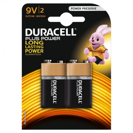 Duracell Plus Power Pila Alcalina 9V, paquete de 2