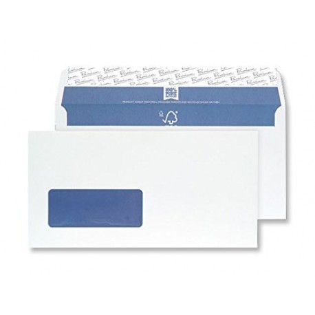 Premium Pure DL - Paquete de sobres con cierre autoadhesivo con ventanilla, papel reciclado, 110 x 220 mm, 50 unidades 