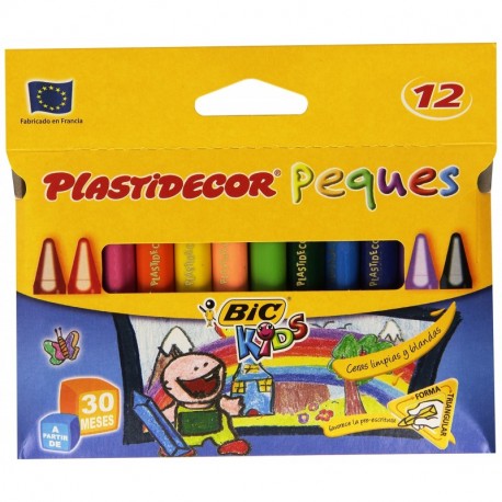 BIC Plastidecor Peques - Pack de 12 ceras limpias y blandas, multicolor