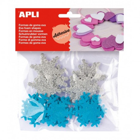 APLI - Bolsa formas EVA adhesiva purpurina formas copo nieve, 22 uds
