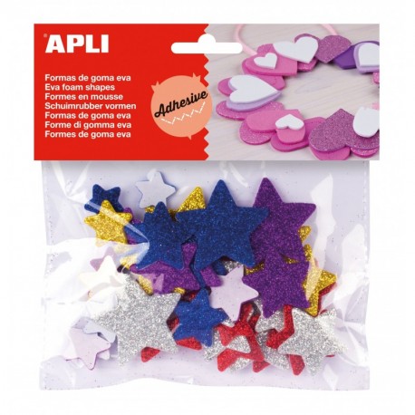 APLI - Bolsa formas EVA adhesiva purpurina formas estrella color, 50 uds