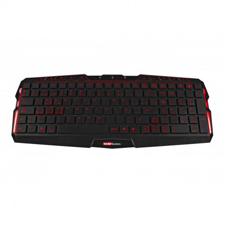 Mars Gaming MK0 - Teclado gaming de membrana iluminación LED rojo lateral, diseño slim, 10 teclas multimedia, pulsación opti