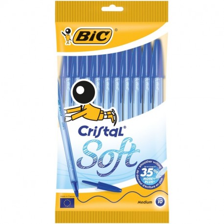 BIC Cristal Soft - Estuche de 10 bolígrafos, color azul