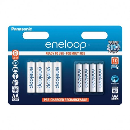 Panasonic Eneloop SY3052715 - Pack de 8 pilas recargables 4 x AA, 4 x 4 AAA 