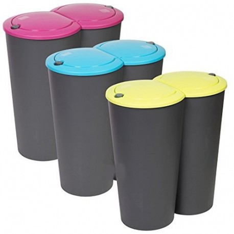 Cubo de basura doble para reciclar, de 50 l, basura, plástico, cartón