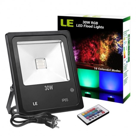 LE Foco proyector RGB Exteriores 30W LED, Multicolor, Resistente al agua IP65, navidad, fiestas, bodas, etc.