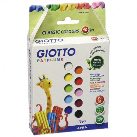 Giotto Patplume 512900 - Estuche 10 pastillas de plastilina base vegetal 20 g cada una, sin gluten colores surtidos