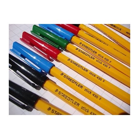 10 STAEDTLER BALL POINT PENS FINE BLACK + BLUE + RED + GREEN