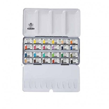 Schmincke - Acuarelas en caja de metal 4 filas de pinturas, 24 colores en total 