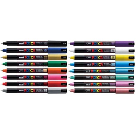 Uni Posca PC-1MR Assorted Colour Pack Paint Marker Pens Ultra Fine 0.7mm Calibre Tip Nib Writes On Any Surface Glass Metal Wo