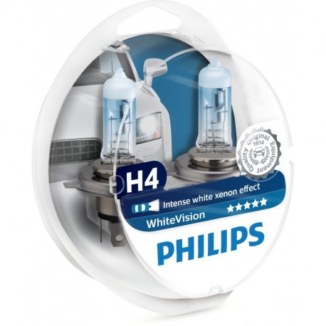 Philips 12342WHVSM WhiteVision Bombilla Para Faros Delanteros con Efecto Xenon H4, 2 Unidades
