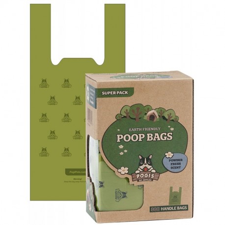 Pogis Poop Bags - 300 Bolsas para excremento de Perro con manijas de Amarre fácil - Biodegradables, Perfumadas, Herméticas