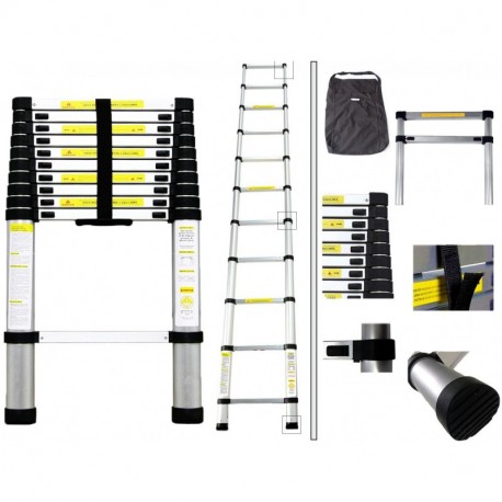 Todeco - Escalera Telescópica, Escalera Plegable - Carga máxima: 150 kg - Estándar/Certificación: EN131 - 3,2 Metro s , Bolsa