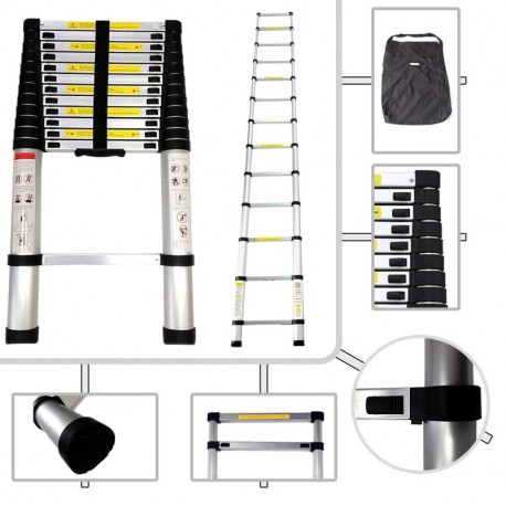 Todeco - Escalera Telescópica, Escalera Plegable - Carga máxima: 150 kg - Estándar/Certificación: EN131 - 3,8 Metro s , Bolsa