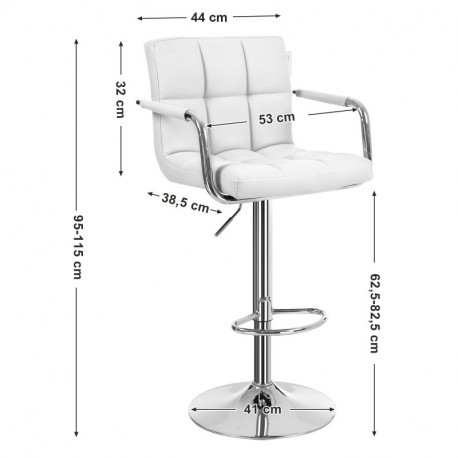 SONGMICS Taburete de Bar, Regulable en Altura y Giratorio Cromado, de PU Blanco LJB93W-1