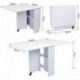Mesa Plegable de Madera con Ruedas Escritorio Estante Estanteria Blanco Cocina