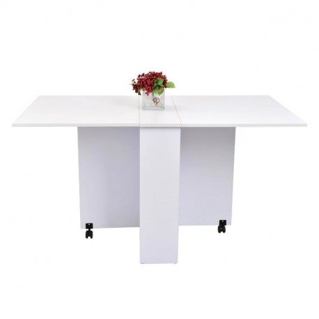 Mesa Plegable de Madera con Ruedas Escritorio Estante Estanteria Blanco Cocina