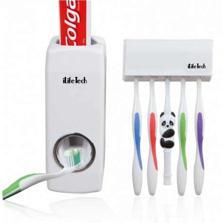 iLifeTech - Dispensador de Pasta de Dientes Automático y Portacepillos de Dientes – Práctico Set de Baño Familiar con Soporte