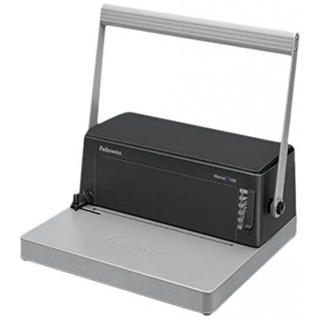 Fellowes Metal 100R- Encuadernadora manual de espiral metálico, con palanca ergonómica en forma de U, Sin rodillo insertador