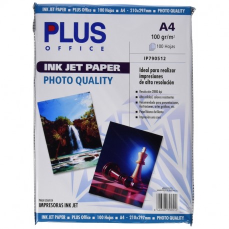 Plus Office InkJet Paper Photo Quality - Papel fotográfico, 2880 dpi, paquete 100 hojas, A4