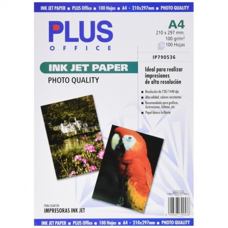 Plus Office InkJet Paper Photo Quality - Papel fotográfico, 1440 dpi, paquete 100 hojas, A4