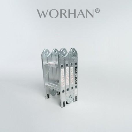 WORHAN® 2.5m Escalera Multiuso Multifuncional Plegable Tijera Aluminio con 2 Estabilizadores Nueva Generación Calidad Alta KS