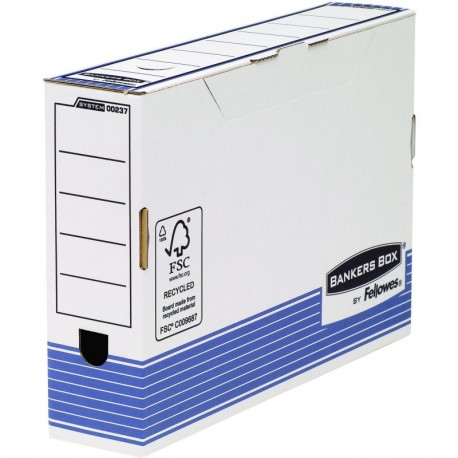 Bankers Box 00237 - Caja de archivo definitivo automático, folio, lomo 80 mm, blanco/azul