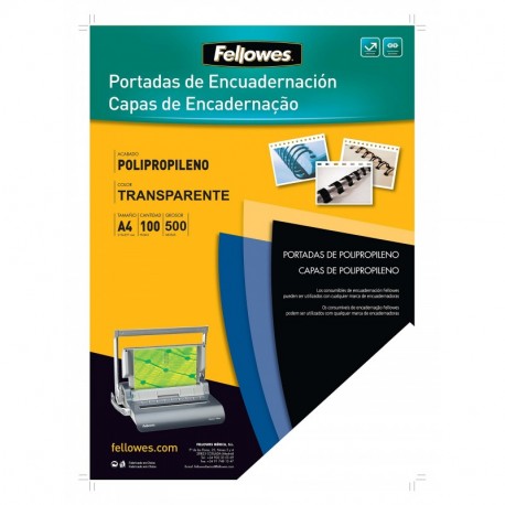 Fellowes 54770 - Portadas para encuadernar de polipropileno, A4, transparente