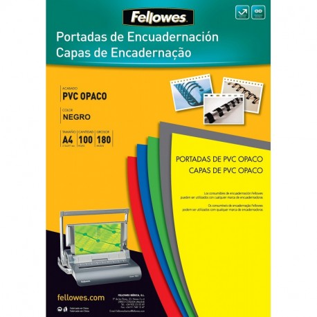 Fellowes 5100301 - Portadas para encuadernar de PVC opaco, A4, negro