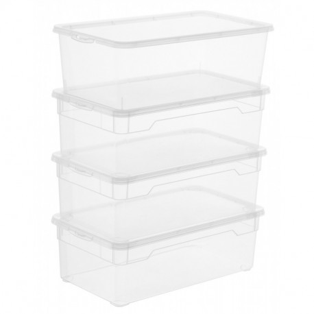 Sundis Rotho 6334390000 - Caja de almacenamiento con tapa, color transparente, plástico, paquete de 4