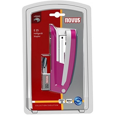 Schneider Novus grapadora NOVUS E-25 de color: blister rosa, capacidad de 25 hojas, 53 mm