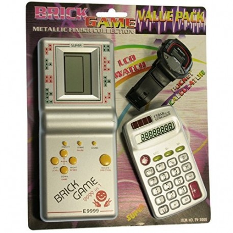 BVC PACK de Tetris + Reloj + Calculadora para niños - Mod.EV-3000 Color Plata