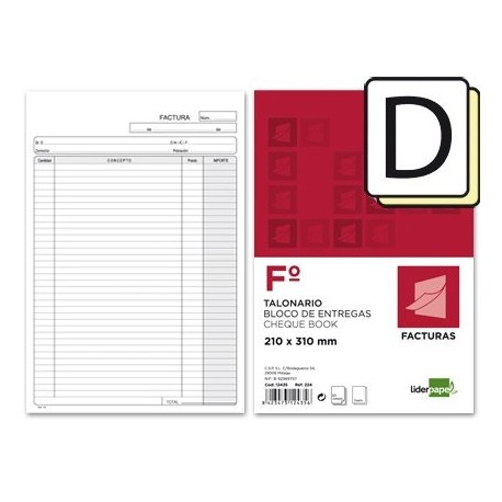 TALONARIO LIDERPAPEL FACTURAS FOLIO ORIGINAL Y COPIA T224 SIN I.V.A. 10 unid. 